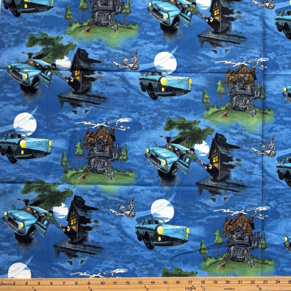 Harry Potter Fabric Spring Industries Flying Car Glitter Almost a Yard